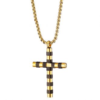 Oxzen σταυρός με αλυσίδα από ανοξείδωτο ατσάλι ασημί με χρυσό
