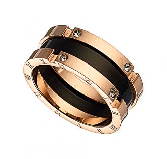 Δαχτυλίδι ατσάλινο 316L σε ροζ χρυσό με μαύρο και πέτρα ζιργκόν