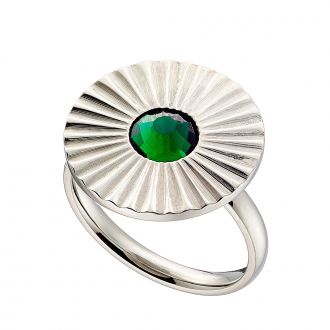 Δαχτυλίδι ατσάλινο στρογγυλό με πράσινη πέτρα ζιργκόν