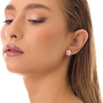Oxzen σκουλαρίκια καρφωτά ασημένια 925 σε ροζ χρυσό μαργαρίτα με φίλντισι