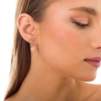 Oxzen σκουλαρίκια κρεμαστά ασημένια 925 σε ροζ χρυσό κρεμαστή μαργαρίτα