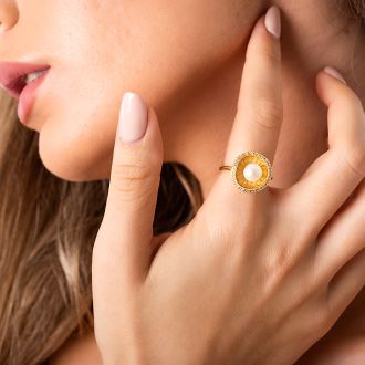 Oxzen δαχτυλίδι ασημένιο 925 σε χρυσό χειροποίητο με ακατέργαστο μαργαριτάρι και πέτρες ζιργκόν