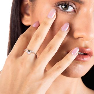 Oxzen δαχτυλίδι ασημένιο 925 σε ασημί με δυο ροζ πέτρες free size