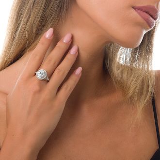 Oxzen δαχτυλίδι ασημένιο 925 επιπλατινωμένο ροζέτα με οβάλ πέτρα ζιργκόν