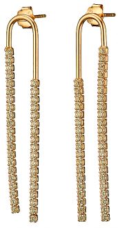 Oxzen σκουλαρίκια κρεμαστά ασημένια 925 σε χρυσό διπλά με πέτρες ζιργκόν