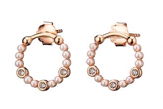 Oxzen σκουλαρίκια καρφωτά ασημένια 925 σε ροζ χρυσό στρογγυλό με περλίτσες