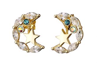 Oxzen σκουλαρίκια καρφωτά ασημένια 925 σε χρυσό φεγγάρι με πέτρες ζιργκόν