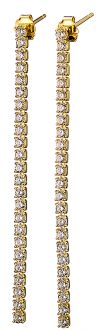 Oxzen σκουλαρίκια κρεμαστά ασημένια 925 σε χρυσό διπλή σειρά με πέτρες ζιργκόν