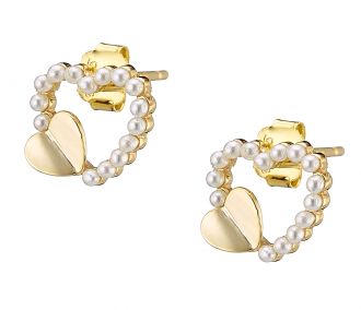 Oxzen σκουλαρίκια καρφωτά ασημένια 925 σε χρυσό καρδιά με περλίτσες