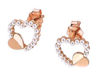 Oxzen σκουλαρίκια καρφωτά ασημένια 925 ρόζ χρυσό καρδιά με περλίτσες