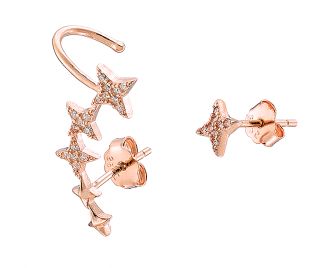 Oxzen σκουλαρίκι ασημένιο 925 ροζ χρυσό Ear climber με λευκά ζιργκόν