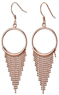 Oxzen σκουλαρίκια κρεμαστά ασημένια 925 σε ροζ χρυσό κρίκος με αλυσίδες