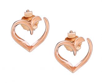 Oxzen σκουλαρίκια καρφωτά ασημένια 925 σε ροζ χρυσό καρδιά