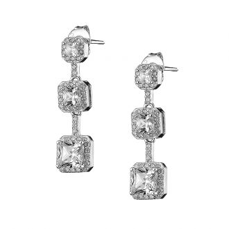 Oxzen σκουλαρίκια κρεμαστά ασημένια 925 επιπλατινωμένα με τετράγωνα κρεμαστά ζιργκόν