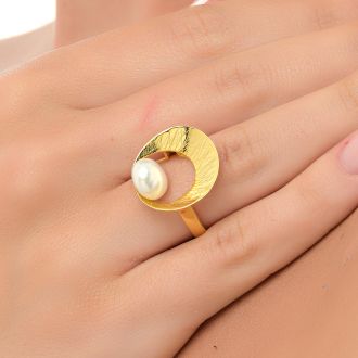 Oxzen δαχτυλίδι ασημένιο 925 σε χρυσό χειροποίητο με ακατέργαστο μαργαριτάρι