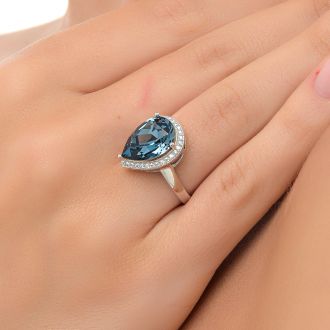 Δαχτυλίδι ασημένιο 925 με μπλε πέτρα ζιργκόν σε δάκρυ