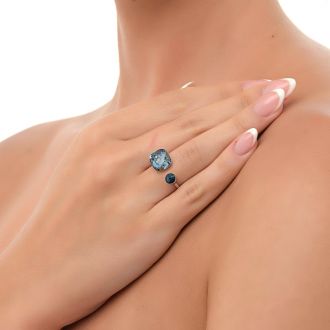 Oxzen δαχτυλίδι ασημένιο 925 επιπλατινωμένο με μπλε πέτρα κρύσταλλο CZ