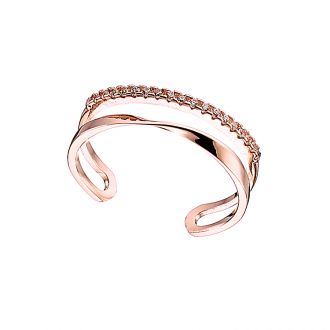 Oxzen δαχτυλίδι ασημένιο 925 σε ροζ χρυσό chevalier free size με πέτρες ζιργκόν