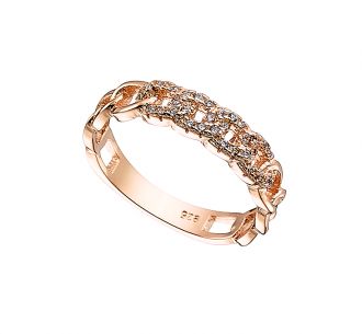 Oxzen δαχτυλίδι ασημένιο 925 σε ροζ χρυσό αλυσίδα με πέτρες ζιργκόν