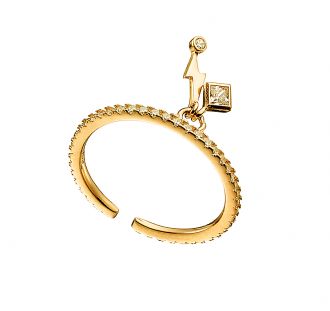 Oxzen δαχτυλίδι ασημένιο 925 σε χρυσό με κρεμαστή πέτρα ζιργκόν
