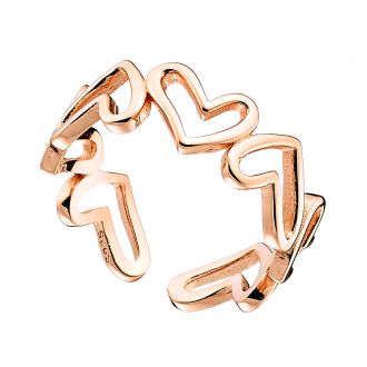 Oxzen δαχτυλίδι ασημένιο 925 σε ροζ χρυσό με καρδούλες free size