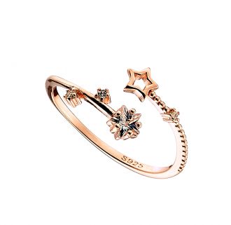 Oxzen δαχτυλίδι ασημένιο 925 σε ροζ χρυσό με αστέρι και πέτρες ζιργκόν free size