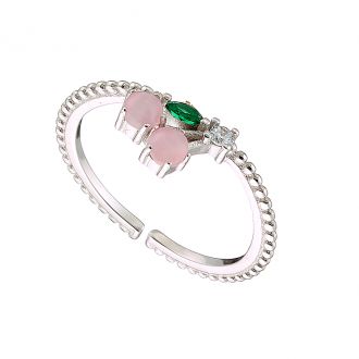 Oxzen δαχτυλίδι ασημένιο 925 σε ασημί με δυο ροζ πέτρες free size