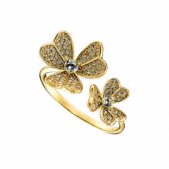 Oxzen δαχτυλίδι ασημένιο 925 σε χρυσό, διπλό λουλούδι με ζιργκόν free size