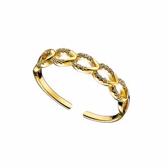 Oxzen δαχτυλίδι ασημένιο 925 σε χρυσό, ολόβερη αλυσίδα ζιργκόν free size
