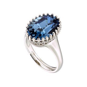 Oxzen δαχτυλίδι ασημένιο 925 επιπλατινωμένο με οβάλ μπλε πέτρα πέτρα κρύσταλλο CZ free size