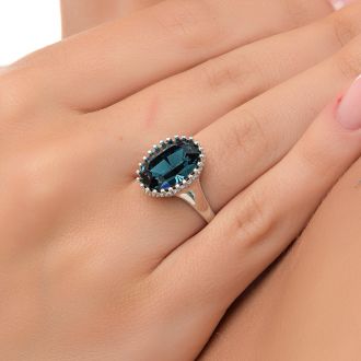 Oxzen δαχτυλίδι ασημένιο 925 επιπλατινωμένο με οβάλ μπλε πέτρα πέτρα κρύσταλλο CZ free size