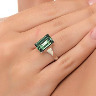 Oxzen δαχτυλίδι ασημένιο 925 επιπλατινωμένο με πράσινη  πέτρα κρύσταλλο CZ free size