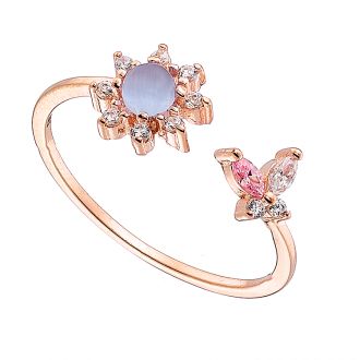 Oxzen δαχτυλίδι ασημένιο 925, σε ροζ χρυσό με χρωματιστές πέτρες, free size
