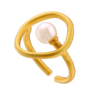 Oxzen δαχτυλίδι ασημένιο 925, χρυσό με πέρλα χειροποίητο free size