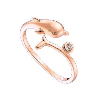 Oxzen δαχτυλίδι ασημένιο 925 ροζ χρυσό δελφινάκι free size