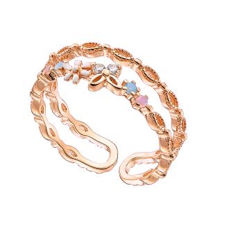 Oxzen δαχτυλίδι ασημένιο 925 ροζ χρυσό με πεταλούδα και μαργαρίτα free size