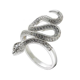 Oxzen δαχτυλίδι ασημένιο 925 επιπλατινωμένο φίδι με λευκά ζιργκόν