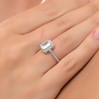 Oxzen δαχτυλίδι ασημένιο επιπλατινωμένο, καρέ μονόπετρο με λευκά ζιργκόν