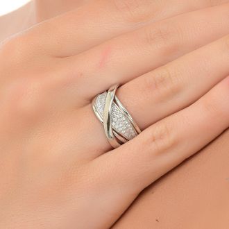 Oxzen δαχτυλίδι ασημένιο επιπλατινωμένο, με λευκά ζιργκόν