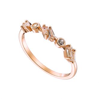 Oxzen δαχτυλίδι ασημένιο σε ροζ χρυσό, σειρέ με λευκά ζιργκόν