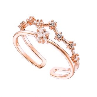 Oxzen δαχτυλίδι ασημένιο ρόζ χρυσό, διπλό με λευκά ζιργκόν free size