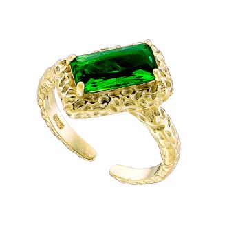 Oxzen δαχτυλίδι ασημένιο επιχρυσωμένο, με πέτρα καρέ πράσινο ζιργκόν free size
