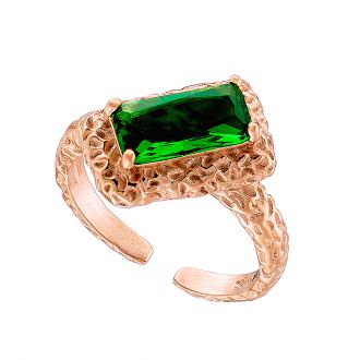 Oxzen δαχτυλίδι ασημένιο σε ροζ χρυσό, με πέτρα καρέ πράσινο ζιργκόν free size