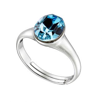 Oxzen δαχτυλίδι ασημένιο επιπλατινωμένο, με οβάλ γαλάζια πέτρα κρύσταλλο CZ free size