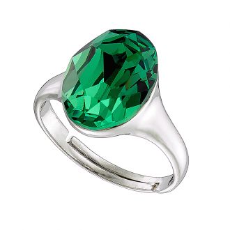 Oxzen δαχτυλίδι ασημένιο επιπλατινωμένο, με οβάλ πράσινη πέτρα κρύσταλλο CZ free size
