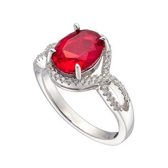 Oxzen δαχτυλίδι ασημένιο επιπλατινωμένο με οβαλ κόκκινη και λευκές πέτρες ζιργκόν