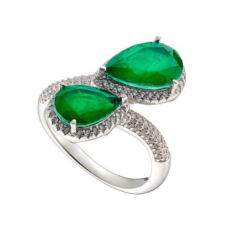 Oxzen δαχτυλίδι ασημένιο επιπλατινωμένο με πράσινη ορυκτή πέτρα