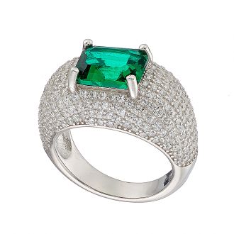 Oxzen δαχτυλίδι ασημένιο επιπλατινωμένο με πράσινη πέτρα και λευκά ζιργκόν