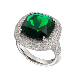 Oxzen δαχτυλίδι ασημένιο επιπλατινωμένο με πράσινη πέτρα και λευκά ζιργκόν