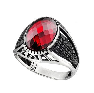 Oxzen ανδρικό δαχτυλίδι ασημένιο, σκαλιστό με κόκκινη πέτρα ζιργκόν